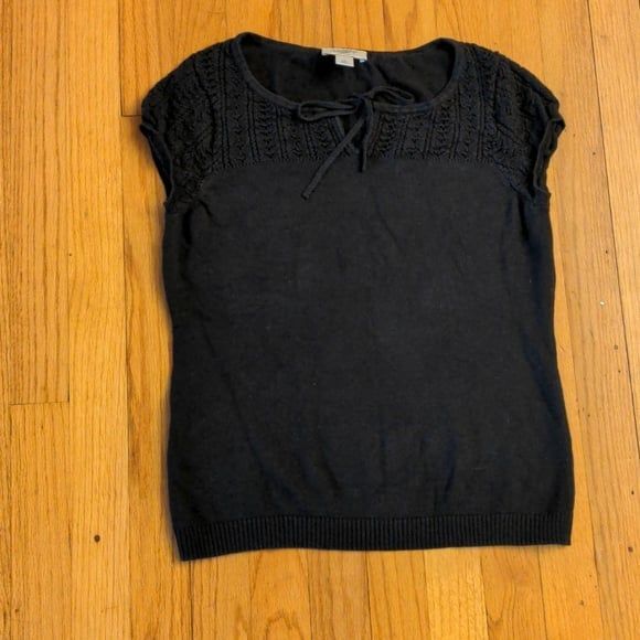 Excellent Ann Taylor Loft petites short sleeve cotton sweater front tie crochet - Picture 1 of 10